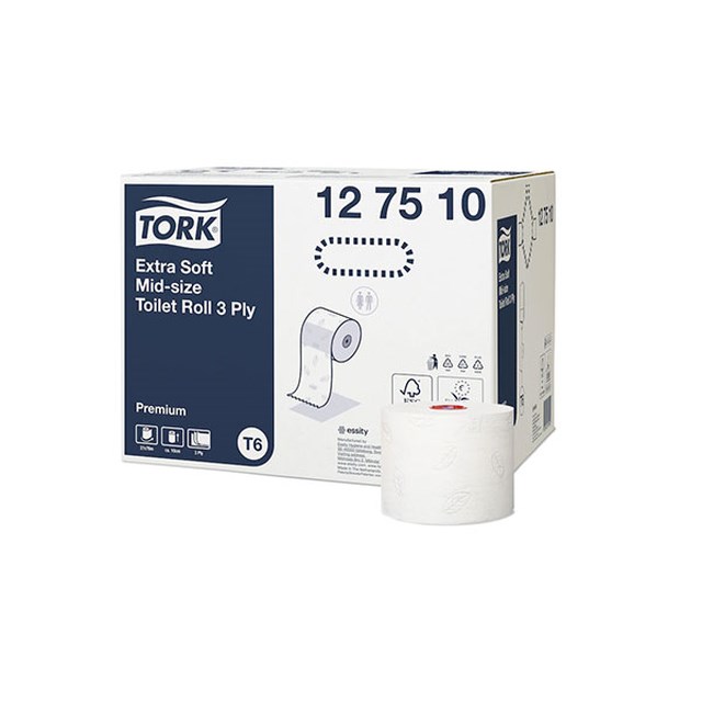 Toalettpapper Tork Premium Mid-Size T6, 3-Lags, Extra Soft, Vit, 70m/rulle - 27 Pack - 1