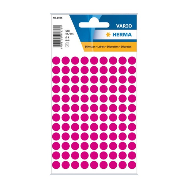Etikett Färgsignal rund 8mm rosa 540st/fp - 1