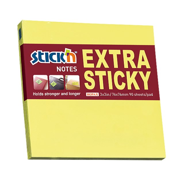 Häftis Stick'n Extra Sticky 76x76mm neongul - 1