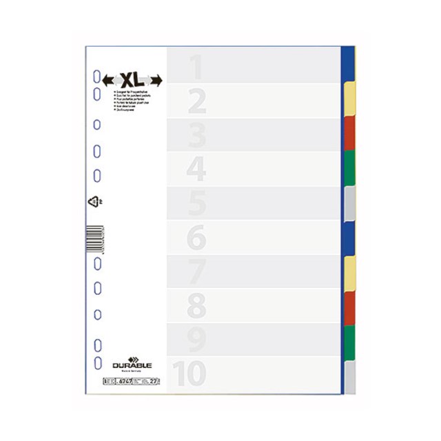 Plastregister Durable XL A4+ 1-10 otryckt - 1