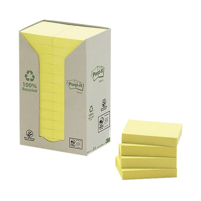 Post-it Recycled 76x76mm gul 16st/fp - 1