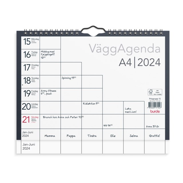 Burde Väggkalender Väggagenda A4 2024 - 1