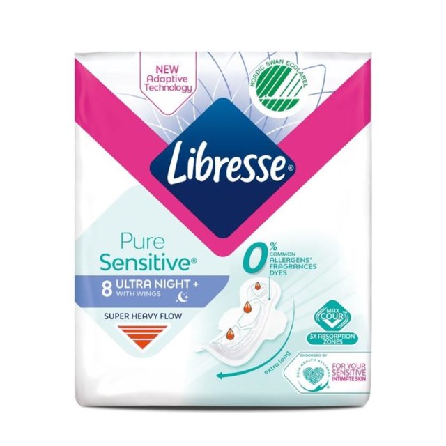 Libresse Pure Sensitive Ultra Goodnight+ Wing 8 st - 1