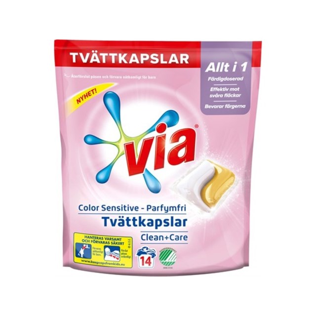 Tvättkapslar Via Color Sensitive Clean+Care - 14 Pack - 1